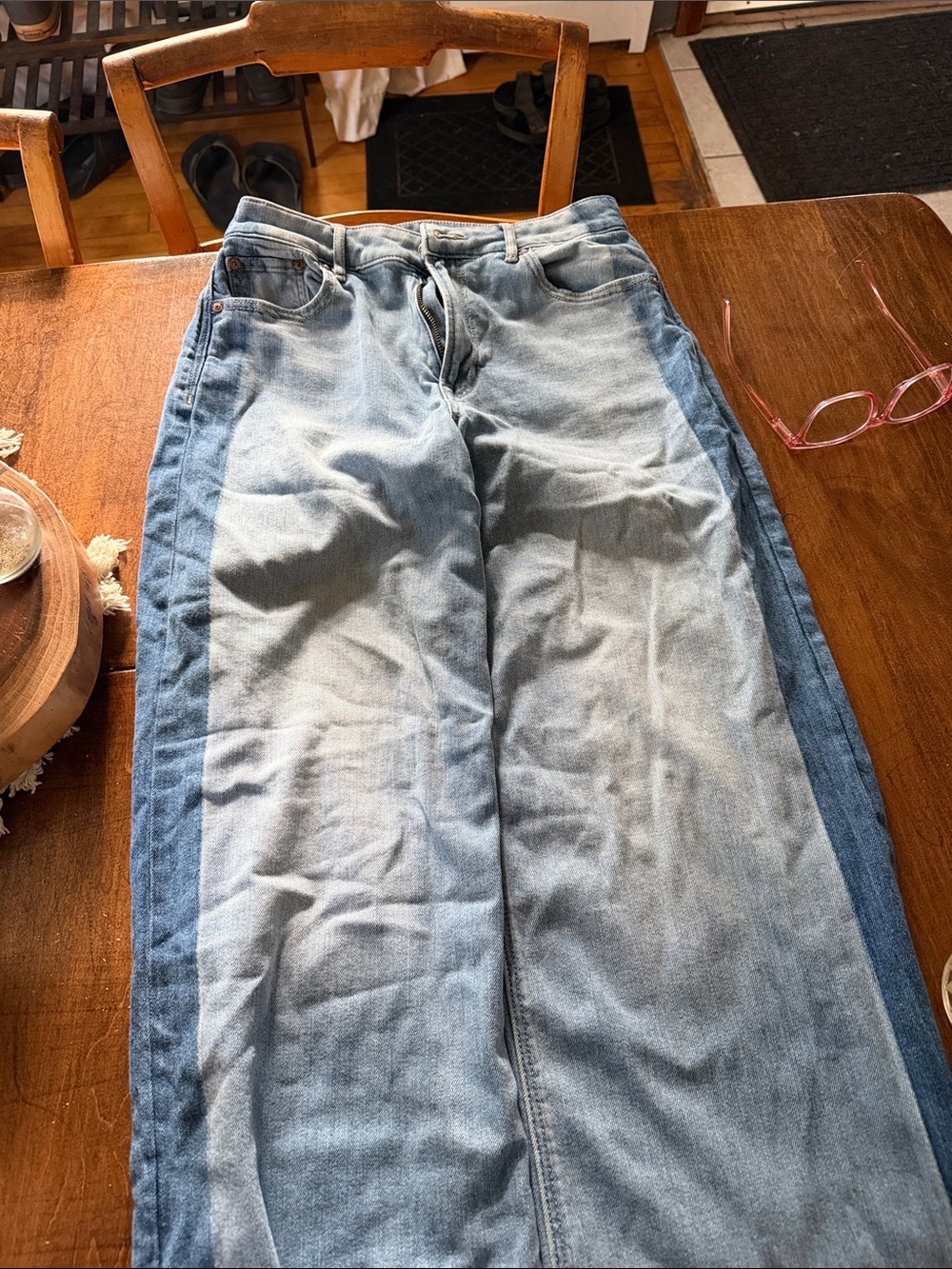American Eagle Outfitters Two-Tone Light and Dark Blue Relaxed Jeans